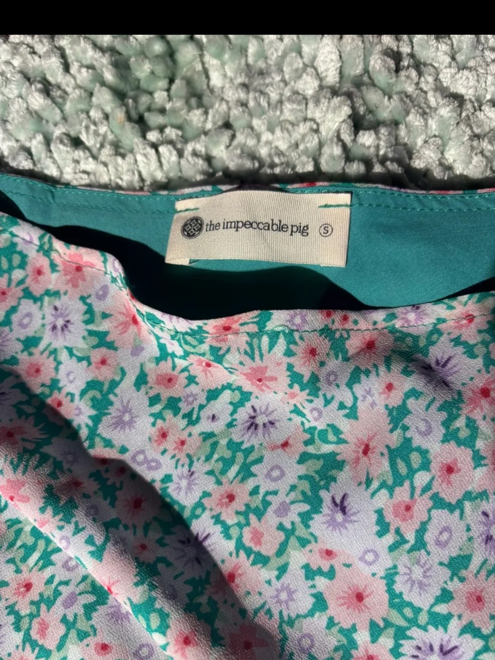The Impeccable Pig Teal Floral Long-Sleeve Dress with Pink & Lavender Accents